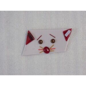 Dichroic Fused Glass Art Design Wall Decor White Kitty Cat